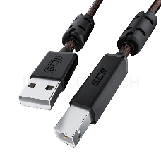 Кабель GCR PROF 5.0m USB 2.0, AM/BM, черно-прозрачный, ферритовые кольца, 28/24 AWG, экран, армированный, морозостойкий, GCR-52419