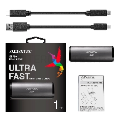 Накопитель внешний 1.8; 1TB ADATA SE760 Titan-Gray External SSD ASE760-1TU32G2-CTI USB 3.2 Gen 2 Type-C, 1000R, USB 3.2 Type-C to C cable,USB 3.2 Type-C to A cable, Quick Start Guide, RTL