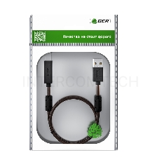 Кабель GCR PROF 5.0m USB 2.0, AM/BM, черно-прозрачный, ферритовые кольца, 28/24 AWG, экран, армированный, морозостойкий, GCR-52419