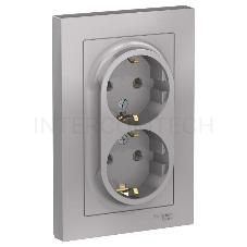 Розетка 2-м ATLAS DESIGN с заземл. 16А в сборе алюм. SchE ATN000324