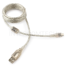 Кабель Cablexpert USB 2.0 Pro, AM/microBM, 1,8м, экран, феррит.кольцо, прозрачны (CCP-mUSB2-AMBM-6-TR)