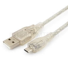 Кабель Cablexpert USB 2.0 Pro, AM/microBM, 1,8м, экран, феррит.кольцо, прозрачны (CCP-mUSB2-AMBM-6-TR)