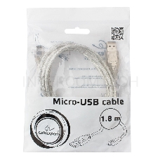 Кабель Cablexpert USB 2.0 Pro, AM/microBM, 1,8м, экран, феррит.кольцо, прозрачны (CCP-mUSB2-AMBM-6-TR)