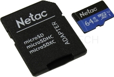 Флеш карта microSDHC 64GB Netac P500 <NT02P500STN-064G-R>  (с SD адаптером) 80MB/s