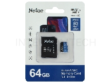 Флеш карта microSDHC 64GB Netac P500 <NT02P500STN-064G-R>  (с SD адаптером) 80MB/s
