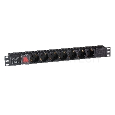 Блок розеток горизонтальный ExeGate ServerPro PDU-19H703 Al-7S-C20-SW, 19, 1U, Алюминий, 7 Schuko, С20, выкл. с подсветкой, черный