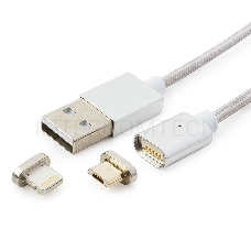 Кабель USB 2.0 Cablexpert CC-USB2-AMLM3-1M, AM/microBM 5P - iPhone lightning, магнитный комбо кабель, 1м, алюминиевые разъемы, коробка