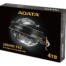 Твердотельный накопитель SSD M.2 2280 4TB ADATA LEGEND 960 Client SSD [ALEG-960-4TCS] PCIe Gen4x4 with NVMe, 7400/6800, IOPS 700/550K, MTBF 2M, 3D NAND, 3120TBW, 0,43DWPD, Heat Sink, SMI SM2264, Work with PS5, RTL