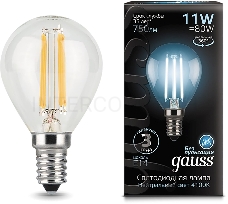 Лампа филам. Gauss Filament 11Вт цок.:E14 шар 220B 4100K св.свеч.бел.ней. (упак.:10шт) (105801211)