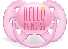 Пустышка ultra soft, Hello princess, 6-18 мес, 1 шт, для девочек