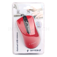 Мышь Gembird MOP-415-R, USB, красный, 3кн.+колесо-кнопка, 2400DPI кабель 1.4м