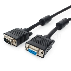 Кабель Gembird/Cablexpert CC-PPVGAX-6B, Кабель удлинитель VGA Premium , 15M/15F, 1.8м, чёрный, тройной экран, феррит.кольца