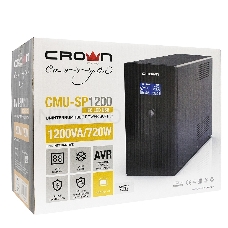 Источник бесперебойного питания CROWN Line Intractive CMU-SP1200IEC LCD USB 1200VA\720W, корпус металл, 2x12V/9AH, розетки 8*IEC, трансформатор AVR 140-290V, LCD-дисплей, cъёмный кабель 1.2 м, порт RJ11/45, порт USB, защита: от перегрузки, от КЗ, от скачк