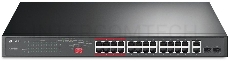 Коммутатор 24-port 10/100Mbps Unmanaged PoE+ Switch with 2 combo RJ-45/SFP uplink ports, metal case, rack mount, 24 802.3af/at compliant PoE+ ports, 2 gigabit combo RJ-45/SFP uplink ports, DIP switches for Extend mode, Isolation mode and Priority mode, up