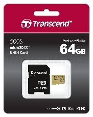 Флеш карта microSD 64GB Transcend microSDХC Class 10 UHS-1 U-3, V30, (SD адаптер), MLC