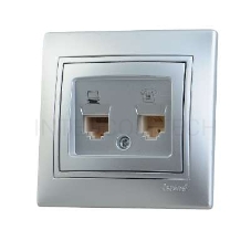 Розетка компьютерная + телеф. СП Мира RJ11 + RJ45 метал. сер. Lezard 701-1010-143