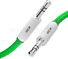 Кабель аудио Greenconnect 0.5m jack 3,5mm/jack 3,5mm зеленый нейлон, белые коннекторы зеленая окантовка, ультрагибкий, 28 AWG, M/M, Premium, экран, стерео, GCR-AVC8262-0.5m