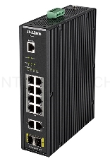 Коммутатор  D-Link DIS-200G-12PS/A1A, L2 Managed Industrial Switch with 10 10/100/1000Base-T and 2 1000Base-X SFP ports (8 PoE ports 802.3af/802.3at (30 W), PoE Budget 123 W)8K Mac address, 802.3x Flow Control,