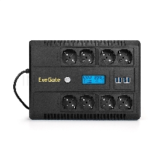 ИБП ExeGate NEO Smart LHB-650.LCD.AVR.8SH.CH.RJ.USB <650VA/390W, LCD, AVR, 8*Schuko, RJ45/11, USB, 4*USB-порта для зарядки, Black>