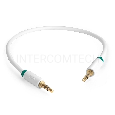 Кабель аудио Greenconnect 0.25m jack 3,5mm/jack 3,5mm белый, зеленая окантовка, ультрагибкий, 28 AWG, M/M, Premium GCR-AVC1662-0.25m, экран, стерео