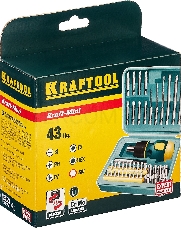 Набор KRAFTOOL Отвертка реверсивная с битами и торцевыми головками и сверлами, 43 предмета 25556-H43