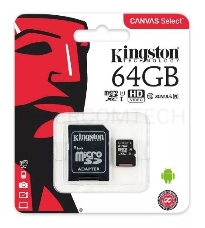 Флеш карта microSDHC 64GB microSDXC Class10 Kingston <SDCS2/64GB> Class10 UHS-I Canvas Select up to 100MB/s с адапт.