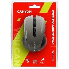 Мышь CANYON CNE-CMSW1G Gray USB {wireless mouse with 3 buttons, DPI changeable 800/1000/1200}