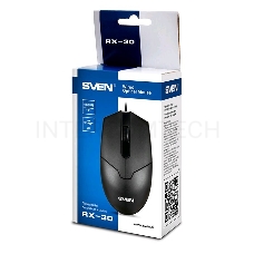 Мышь SVEN RX-30 USB чёрная (2+1кл. 1000DPI, цвет. картон, каб. 2м.