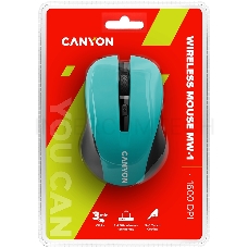 Мышь CANYON CNE-CMSW1GR Green USB {wireless mouse with 3 buttons, DPI changeable 800/1000/1200}