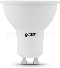 Лампа светодиодная Gauss Black 5Вт цок.:GU10 рефлектор 220B 3000K св.свеч.бел.теп. MR16 (упак.:10шт) (101506105)