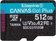 Флеш карта Kingston microSD 512GB microSDXC Class 10 UHS-I U3 V30 Canvas Go Plus 170MB/s