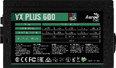 Блок питания Aerocool 600W Retail VX PLUS 600 RGB , подсветка, ATXv2.3 Haswell, fan 12cm, 500mm cable, power cord, PCIe 6+2P x2, SATA x4, PATA x3, FDD