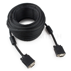 Кабель VGA Premium Cablexpert CC-PPVGA-15M-B, 15M/15M, 15м, черный, тройной экран, феррит.кольца, пакет