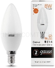 Лампа светодиодная LED 8Вт E14 220В 2700К Elementary свеча | 33118 | Gauss