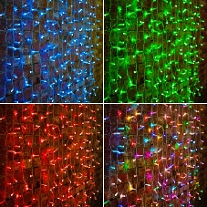 Гирлянда Светодиодный Дождь 2х1,5м, прозрачный провод, 230 В, диоды RGB, 300 LED свечение с динамикой при приобретении контроллера 245-907