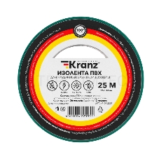 Изолента ПВХ KRANZ 0.13х19 мм, 25 м, зеленая (5 шт./уп.)