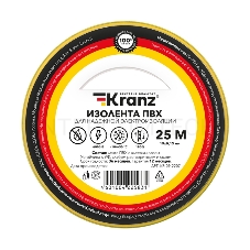 Изолента ПВХ KRANZ 0.13х19 мм, 25 м, желто-зеленая (5 шт./уп.)