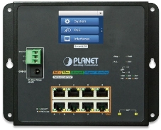 Коммутатор PLANET IP30, IPv6/IPv4, L2+ 8-Port 10/100/1000T 802.3at PoE + 2-Port 1G/2.5G SFP Wall-mount Managed Switch with LCD touch screen (-20~70 degrees C, dual power input on 48-56VDC terminal block and power jack, ERPS Ring, 1588, Modbus TCP, ONVIF,