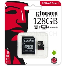 Флеш карта microSDHC 128GB microSDXC Kingston <SDCS2/128GB> Class10 UHS-I Canvas Select up to 100MB/s с адапт.