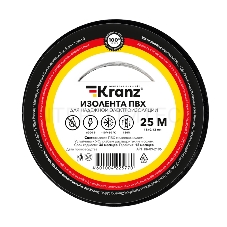 Изолента ПВХ KRANZ 0.13х15 мм, 25 м, черная