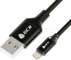 Кабель Greenconnect  3A 1.5m Apple USB 2.0, AM/Lightning 8pin MFI для Iphone 5/6/7/8/X - светодиодный, поддержка всех IOS, черный, AL корпус черный