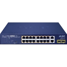 Коммутатор PLANET GSD-2022P 16-Port 10/100/1000T 802.3at PoE + 2-Port 10/100/1000T + 2-Port 1000X SFP Unmanaged Gigabit Ethernet Switch (185W PoE Budget, Standard/VLAN/Extend mode, supports PD alive check, desktop size with rackmount kit)