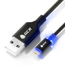 Кабель Greenconnect  3A 1.5m Apple USB 2.0, AM/Lightning 8pin MFI для Iphone 5/6/7/8/X - светодиодный, поддержка всех IOS, черный, AL корпус черный