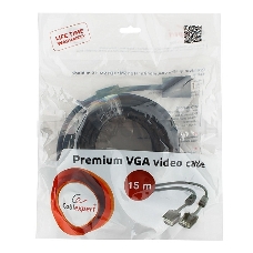 Кабель VGA Premium Cablexpert CC-PPVGA-15M-B, 15M/15M, 15м, черный, тройной экран, феррит.кольца, пакет