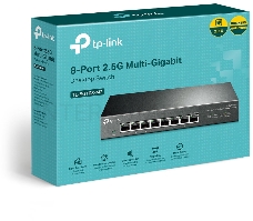 Коммутатор TP-Link 8-port Desktop 2.5G Unmanaged switch, 8 100/1G/2.5G RJ-45 ports, Fanless design, 12V/1.5A DC power supply.