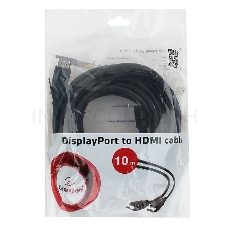 Кабель Cablexpert  DisplayPort->HDMI, 10м, 20M/19M, черный, экран, пакет