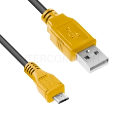 Кабель1.0m USB 2.0, AM/microB 5pin, черный, желтые коннекторы Кабель1.0m USB 2.0, AM/microB 5pin, черный, желтые коннекторы