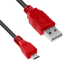 Кабель1.0m USB 2.0, AM/microB 5pin, черный, красные коннекторы Кабель1.0m USB 2.0, AM/microB 5pin, черный, красные коннекторы