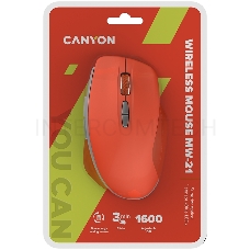 Мышь Canyon  2.4 GHz  Wireless mouse ,with 7 buttons, DPI 800/1200/1600, Battery:AAA*2pcs  ,Red 72*117*41mm 0.075kg