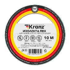 Изолента ПВХ KRANZ 0.13х15 мм, 10 м, зеленая (10 шт./уп.)